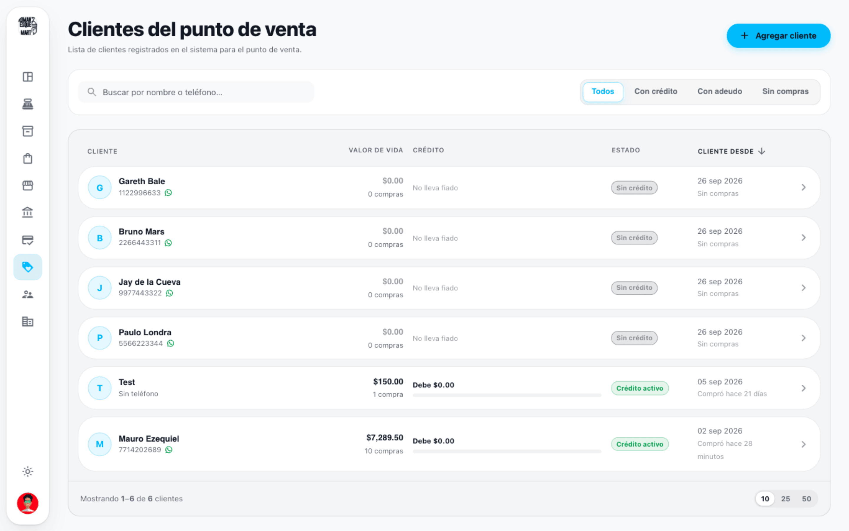 Lista de clientes en TechSellPro